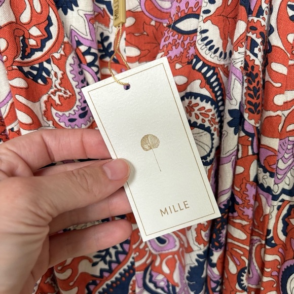 Mille NWT Marilyn Midi Dress Tangier Floral Boho Preppy Cotton Flax Womens M - Picture 3 of 7